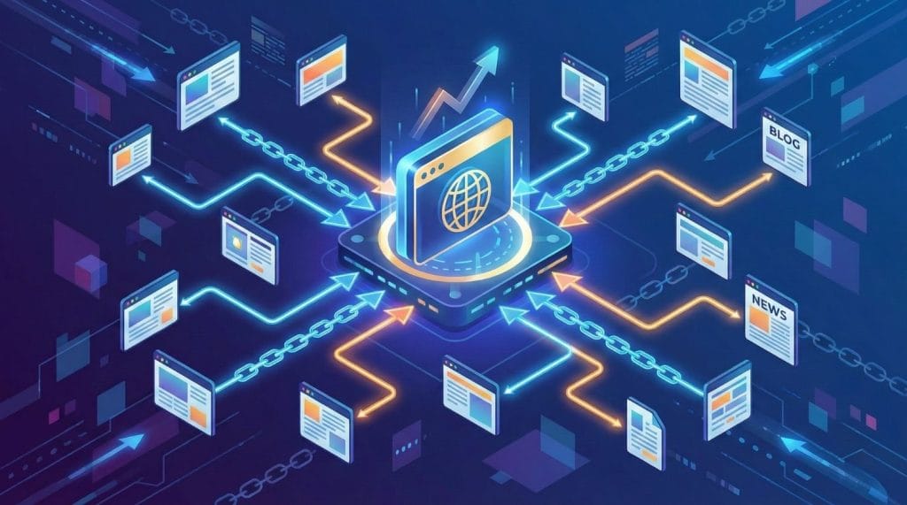 Illustration isométrique 3d montrant un hub central de site web