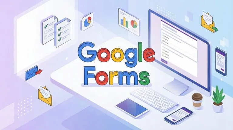 Illustration isométrique d'en-tête de blog pour Google Forms