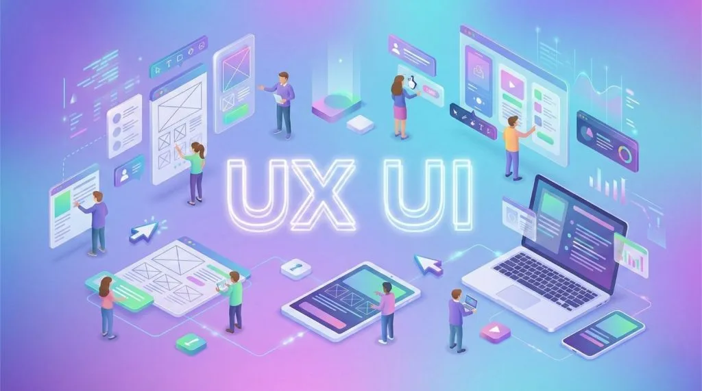 Illustration isométrique du design UX UI