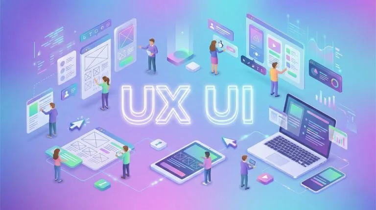 Illustration isométrique du design UX UI