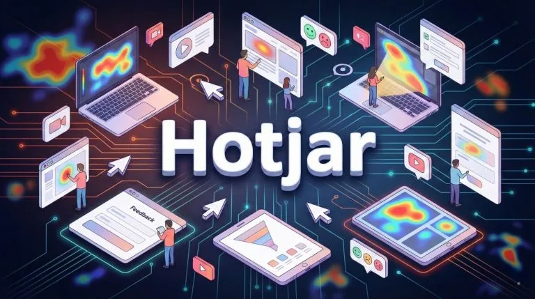 Illustration pour blog sur Hotjar, montrant des personnages dans un réseau numérique
