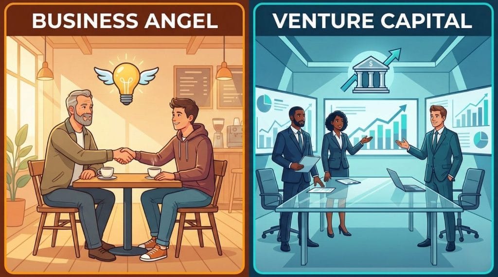Infographie comparant les différences entre Business Angel et Venture Capital pour le financement de startup