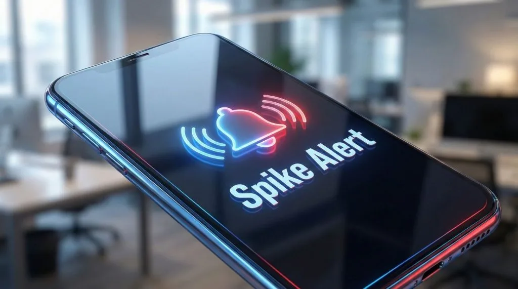 Notification d'alerte de crise Spike Alert sur l'application mobile Mention