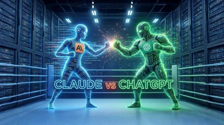 combat virtuel sur un ring entre Claude et ChatGPT