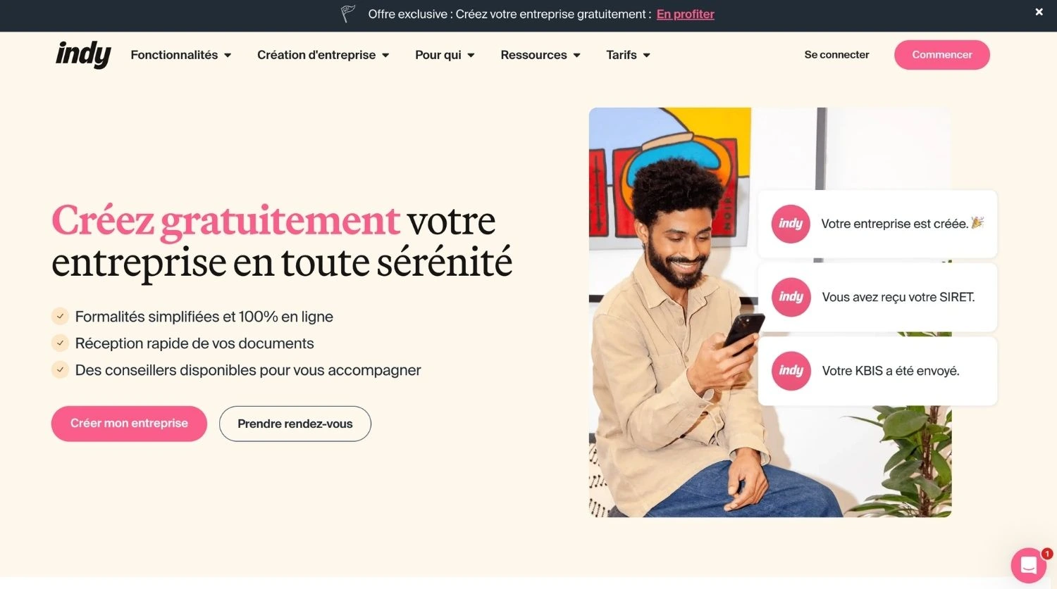 créez gratuitement son entreprise avec indy