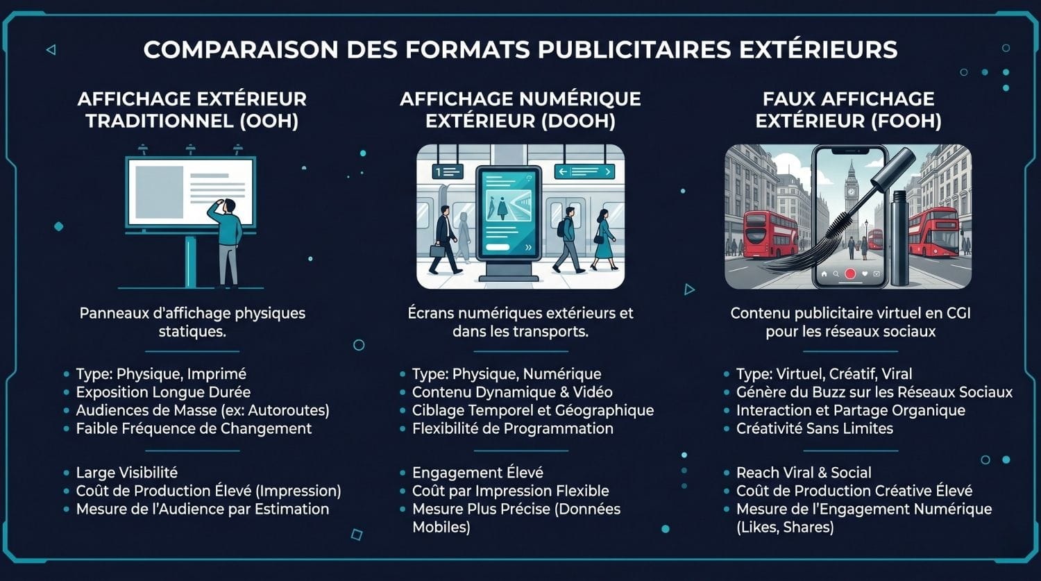 Infographie comparatif OOH / DOOH / FOOH